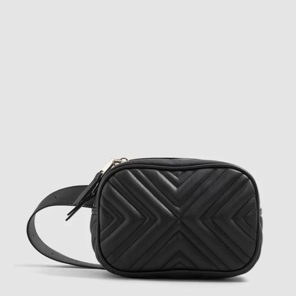MANGO - Black Vegan Leather Quilted Belt Bag/Fanny Pack